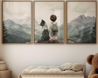 Border Collie Nursery Decor, Boy & Dog Print, Dog Nursery Decor, Border Collie Wall Art, Boys Room Painting, Printable Dog Decor Little Boy