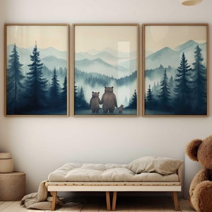 Family Bear Wall Art, Family of Three Art, Papa Bear & Mama Bear, Bear Posters Set of 3, Forest Animal Portrait, Printable Animal Family Art