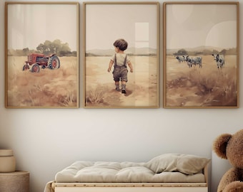 Farmhouse Nursery Decor, Little Farm Boy Print, Countryside Nursery Art, Farm Theme, Boys Room, Country Style Art, PRINTABLE Boy's Wall Art
