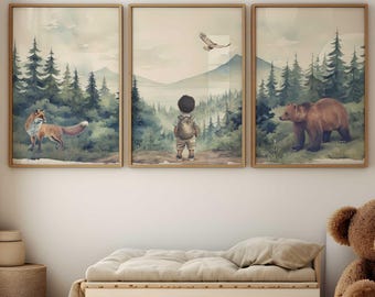 Woodland Nursery Art, Woodland Animal Decor, Eagle Bear & Fox Print, Forest Nursery Print Set of 3, Forest Animal, Printable Forest Art Boy