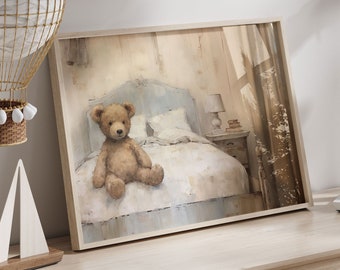 Vintage Teddy Bear Print, Rustic Nursery Decor, Bear Nursery Wall Art, Teddybear Painting, Baby Room Wall Decor, PRINTABLE Nursery Wall Art