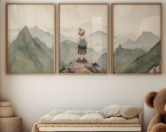 Adventure Toddler Decor, Girl's Adventure Prints, Vintage Nursery Art, Set of 3, Girls Room or Playroom Wall Decor, Printable Girl Wall Art