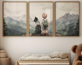 Border Collie Wall Art, Dog Nursery Decor, Boy & Dog, Border Collie Print, Nursery Wall Art, Boys Room Decor, Printable Dog Decor for Boys