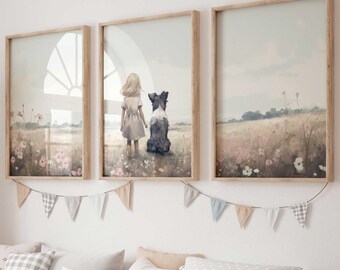Border Collie Nursery Decor, Border Collie Print, Girl & Dog Art, Girls Room Dog Decor, Dog Nursery Decor, PRINTABLE Dog Art for Girls