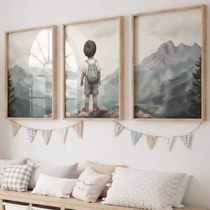 Adventure Nursery Decor, Nursery Nature Decor, Mountain Nursery, Toddler Room Decor Boy, Sage Green Nursery, Printable Boys Room Wall Art