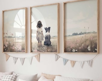 Border Collie Nursery Decor, Border Collie Print, Girl & Dog Art, Girls Room Dog Decor, Dog Nursery Decor, PRINTABLE Dog Art for Girls