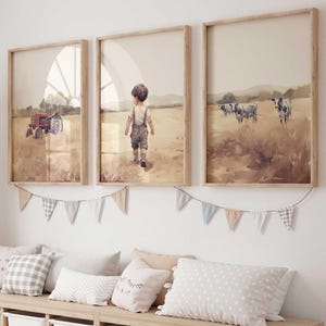 Farmhouse Nursery Decor, Little Farm Boy Print, Countryside Nursery Art, Farm Theme, Boys Room, Country Style Art, PRINTABLE Boy's Wall Art
