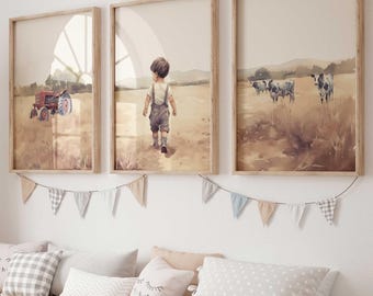 Farmhouse Nursery Decor, Little Farm Boy Print, Countryside Nursery Art, Farm Theme, Boys Room, Country Style Art, PRINTABLE Boy's Wall Art