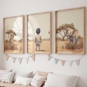 Safari Nursery Decor, Safari Animal Prints Boy, Elephant & Lion Nursery Art, African Savanna, Boys Room, Set of 3, Printable Boy Wall Art