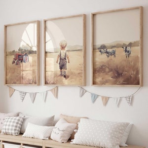 Farm Nursery Decor, Farm Boy Prints Set of 3, Countryside Nursery Art, Tractor Boys Room Decor, Farm Boy Nursery Art, PRINTABLE Boy Wall Art