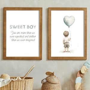 Nursery Quote Boy, Sweet Boy, You Are More Than We Ever Expected, Boys Nursery Decor, Set of 2, Printable Nursery Wall Art