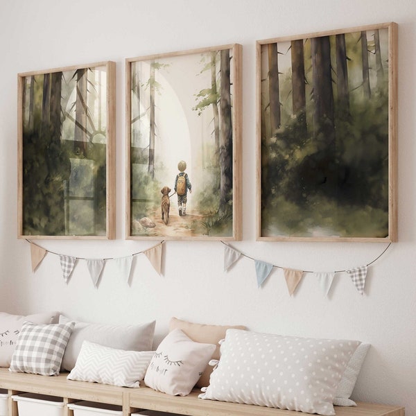 Boy and Dog Print, Dog Nursery Decor, Rustic Nursery, Dog Lover Art, Puppy Nursery Print, Golden Retriever Nursery Art, Printable Kids Art