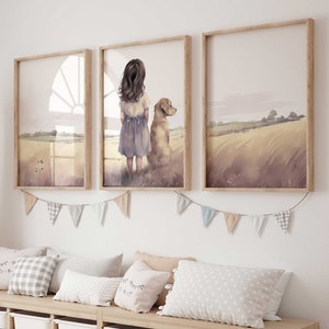 Golden Retriever Nursery Decor, Dog Nursery Art, Girl & Dog Art, Girls Room Dog Decor, Toddler Room Decor, Dog Decor Kids, PRINTABLE Dog Art
