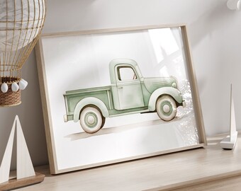 Vintage Pick-up Truck, Auto, Kinderzimmer Dekor, Fahrzeug & Transport Kindergarten Kunst, Oldtimer Kunstdruck, DRUCKBARE Teal Kinderzimmer Wandkunst