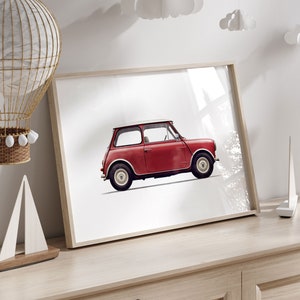 Watercolor Red Mini Cooper Print, Car Nursery Decor, Red Car Art, Vintage Car Decor for Kids, PRINTABLE Toddler Room Decor Boy