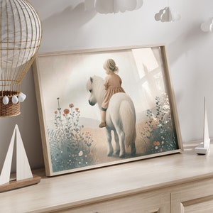 Shetland Pony Print, Horse Nursery Decor, Girl & Horse Art, Girl Room Art, Horse Riding Wall Art, Pony Nursery Decor,PRINTABLE Girl Wall Art