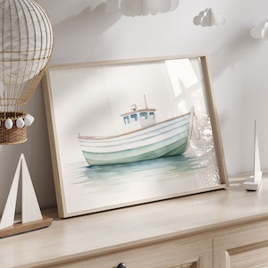 Fishing Boat Art Print, Nautical Nursery Decor, Vintage Nautical Art, Watercolor Boat PRINTABLE, Sail Boat Print, Printable Kids Wall Art