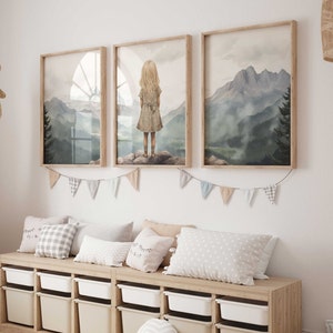 Girl Adventure Print, Adventure Nursery Decor, Rustic Nursery Decor, Mountain Nursery Prints, Girl&#39;s Bedroom Decor, Printable Girl Wall Art