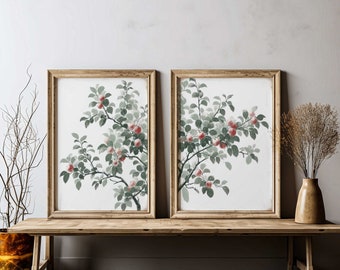 Apple Tree Print, Vintage Kitchen Art Print, Apple Tree Branch Art,  Set of 2, Rustic Home Decor, Apple  Decor,PRINTABLE Nature Art