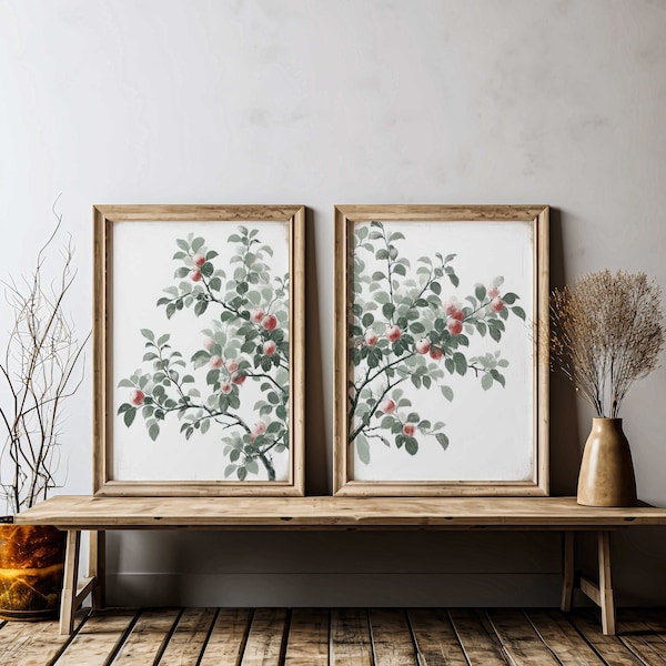 Apple Tree Print, Vintage Kitchen Art Print, Apple Tree Branch Art,  Set of 2, Rustic Home Decor, Apple  Decor,PRINTABLE Nature Art