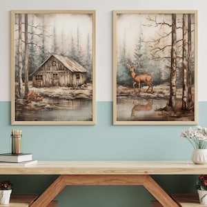 Hunting Wall Decor, Forest Cabin Print, Hunting Gifts for Dad or Husband, Deer Wall Art, Deer Hunting Gifts, Printable Forest Art