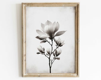 Magnolien-Wandkunst, Weinlese-minimalistische Blumenwandkunst, Magnolienblumen-Kunstdruck, Blumenkunst, moderne Bauernhaus-Wandkunst, DRUCKBARE Blumenkunst