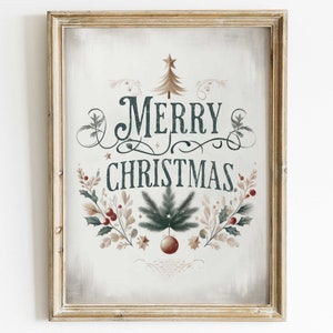 Merry Christmas Print, Christmas Art, Christmas PRINTABLE Wall Art, Vintage Christmas Wall Decor, Xmas Decor, Rustic Christmas Home Decor