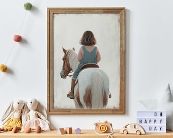 Girl & Horse Painting, Horse Riding Art, Girls Room Decor, Nursery Horse Decor, Horse Print, Equestrian Wall Decor, PRINTABLE Girl Wall Art