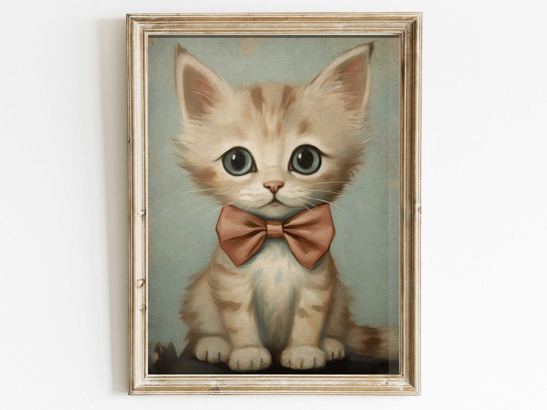 Cat Wall Art, Cat Nursery Print, Cat With Bow Tie, Kitten Wall Decor
