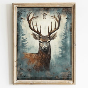 Deer Wall Decor, Forest Animal Print, Rustic Nature Print, Vintage Animal Art, Vintage Home Decor, Deer Hunting, Stag Print, Printable Art