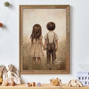 Brother & Sister Wall Art, Adventure Toddler Decor, Siblings Portrait, Boy and Girl Print, Boy Girl Twin Wall Art, Printable Kids Room Art
