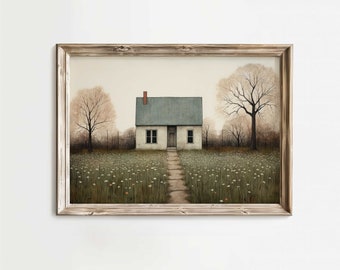 Country House Print, Countryside Wall Decor, Rural Wall Art, Whimsical Little House, Rustic Country Home Decor, PRINTABLE Country Style Art