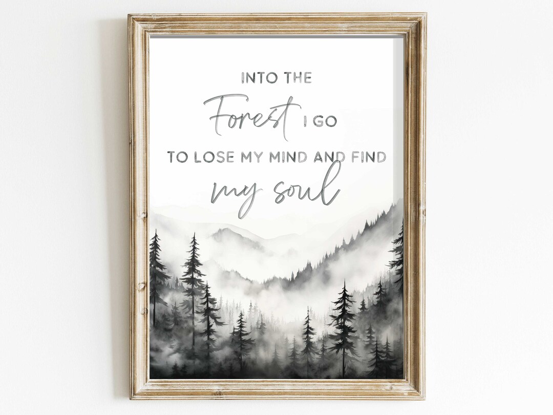 Adventure Wall Art, Nature Quote, Black & White Watercolor Forest Print ...