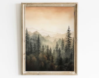 Forest Wall Art Printable, Watercolor Landscape Art, Spruce Fir and Pine Tree Forest, Nature Art Print, Forest Landscape, Spruce Tree Art