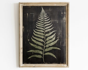 Fern Print, Fern Wall Art, Black Botanical Art, Rustic Home Decor, Black Wood Inspired Art, Plant Art Print, Printable Vintage Wall Decor