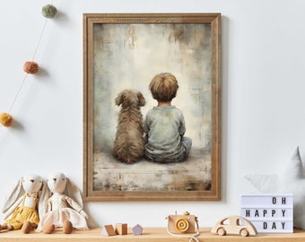 Stampa per cameretta di cuccioli, arte per bambini e cani, arte murale vintage per cameretta, cameretta rustica, amante dei cani, decorazioni per cameretta, arte murale stampabile per bambini