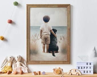 Labrador Nursery Decor, Boy and Dog Art Print, Dog Nursery Decor, Labrador Retriever Print, Puppy Nursery Print, Printable Kids Art