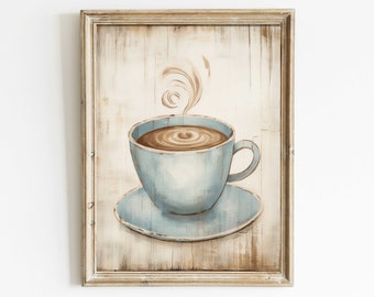 Coffee Art, Coffee Cup Print, Rustic Kitchen Decor, Vintage Wall Art, Distressed Wall Art, Rustic Wall Decor, Coffee Printable Digital Art