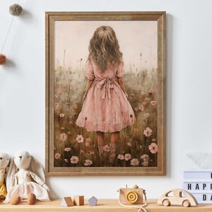Wildflower Field Art, Nursery Flower Decor, Cute Girls Room Art, Rustic Vintage Nursery Art, Toddler Room Decor Girl,Printable Girl Wall Art