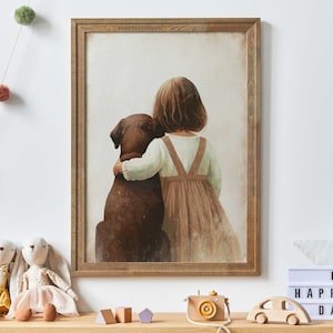 Brauner Labrador Retriever, Kinderzimmer Dekor, Mädchen & Hund, Art Print, Hund Kinderzimmer Dekor, Kleinkind Dekor Mädchen, Welpe Kindergarten Druck, Hundeposter