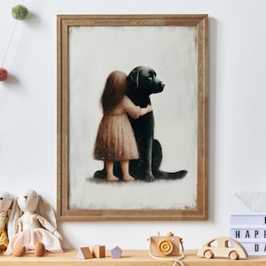 Black Labrador Retriever Nursery Decor, Girl & Dog Art Print, Dog Nursery Decor, Toddler Decor Girl, Puppy Nursery Print,Printable Dog Decor