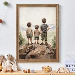 Brothers Bedroom Decor, Brothers Room Print, Three Brothers Painting, Best Friends Boy Adventure Nursery Decor, PRINTABLE Kids Wall Art