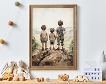 Brothers Bedroom Decor, Brothers Room Print, Three Brothers Painting, Best Friends Boy Adventure Nursery Decor, PRINTABLE Kids Wall Art
