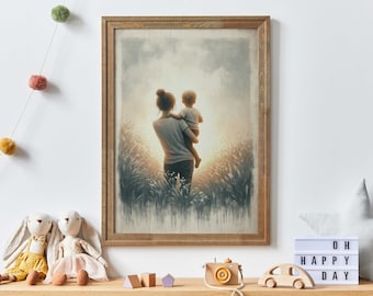 Mother Wall Art, Mother and Son Print, Gift for Mothers, Parent Child Art Print, Mother Painting, Mother Son Bond,PRINTABLE Vintage Wall Art