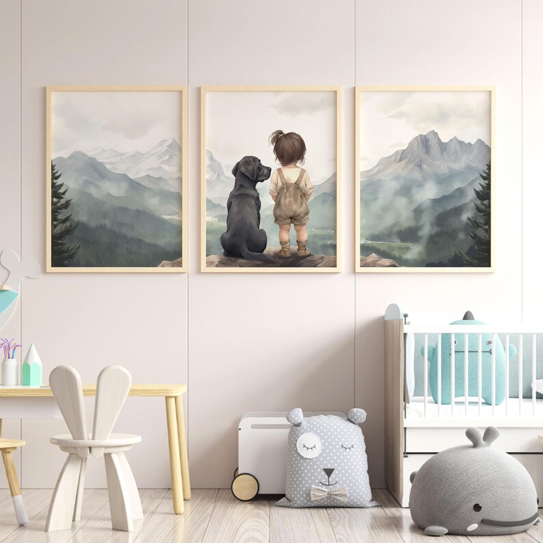 Labrador Nursery Wall Decor, Black Labrador Prints, Dog Nursery Art