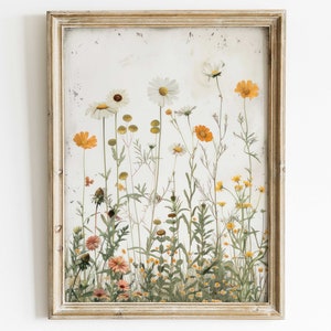 Wildflower Art Print, Rustic Floral Decor, Vintage Botanical Art, Nursery Flower Wall Art, Wildflower Field Art, PRINTABLE Spring Flower Art