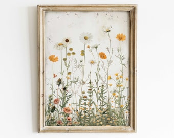Wildflower Art Print, Rustic Floral Decor, Vintage Botanical Art, Nursery Flower Wall Art, Wildflower Field Art, PRINTABLE Spring Flower Art