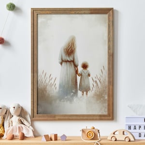 Mother & Daughter Art, Mother Daughter Painting, Mother Gift from Daughter, Mom Art Print, Rustic Nursery Decor Girl, Printable Family Art