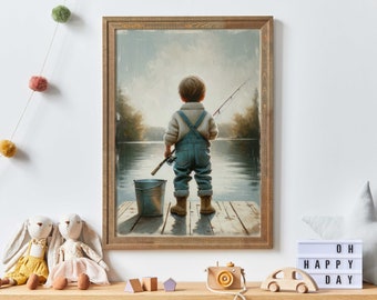 Fishing Nursery Decor, Little Boy Fishing, Cute Boys Room Wall Art, Fishing Art for Boys, Boys Room Decor, PRINTABLE Fishing Wall Art Kids