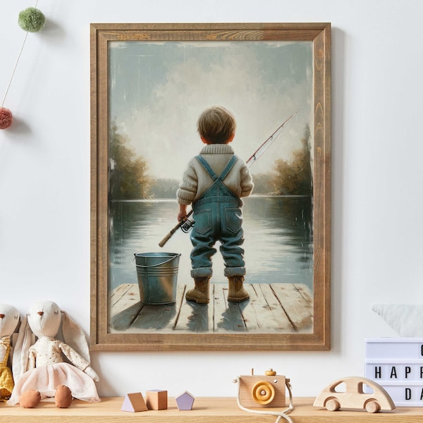 Fishing Nursery Decor, Little Boy Fishing, Cute Boys Room Wall Art, Fishing Art for Boys, Boys Room Decor, PRINTABLE Fishing Wall Art Kids